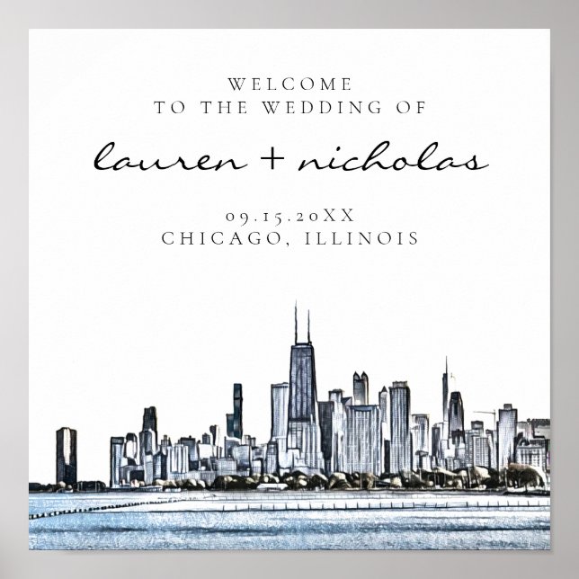 Chicago Skyline Bröllop Welcome Sign Poster (Framsidan)