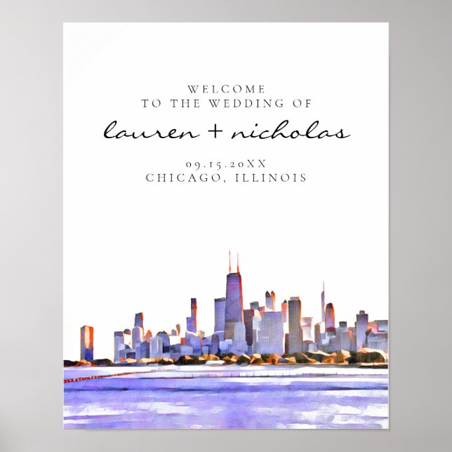 Chicago Skyline Bröllop Welcome Sign Poster (Framsidan)