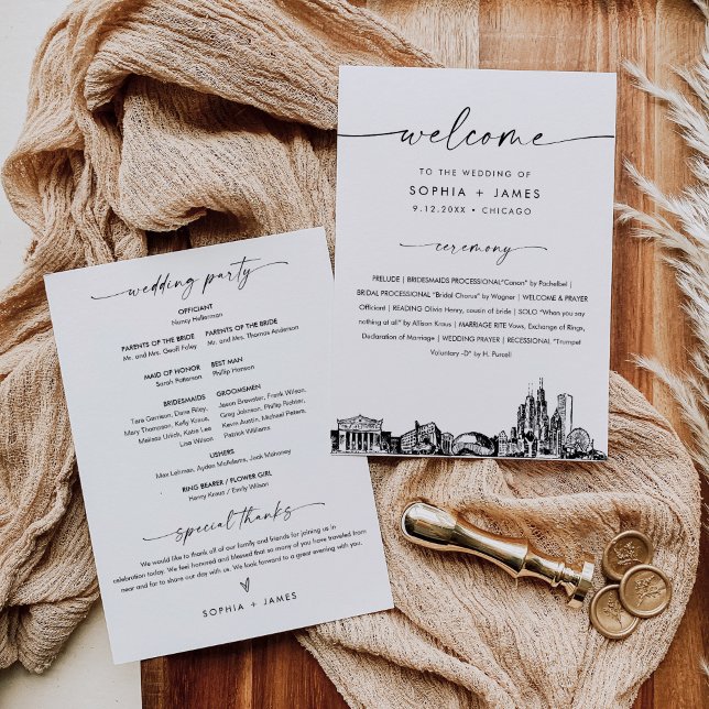 Chicago Skyline Bröllopsprogram 5x7-platta kort (Skapare uppladdad)