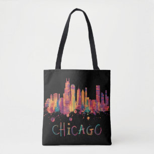 Chicago Skyline Cityscape Watercolor Chicago Flagg Tygkasse