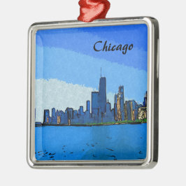 Chicago Skyline Collage Paint Julgransprydnad Metall