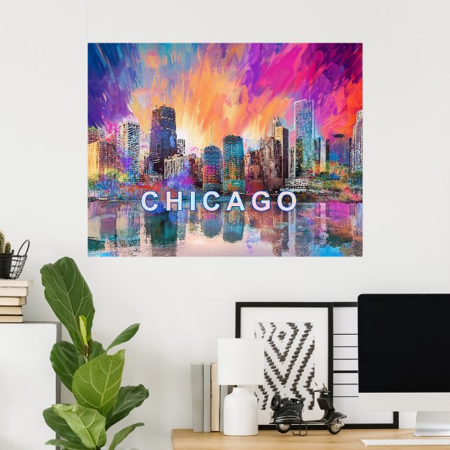 Chicago Skyline Colorful Abstrakt Art Poster (Hemmakontoret)