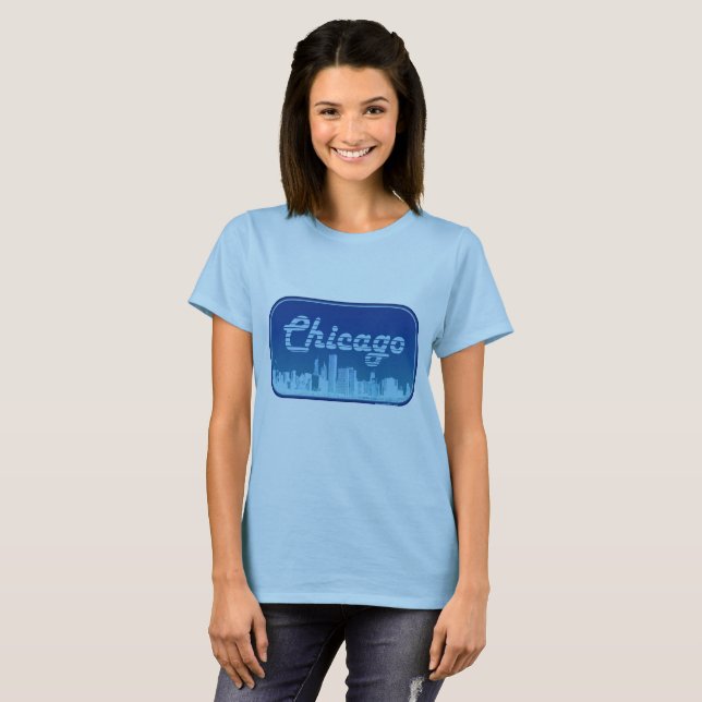 Chicago Skyline Epic Blue Tourist Logotyp Tee Shirt (Hel framsida)