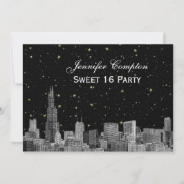 Chicago Skyline Etch Stjärna DIY BG SQ Sweet 16 H Inbjudningar