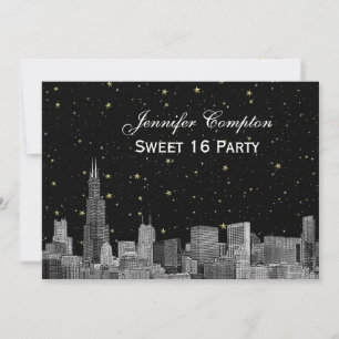 Chicago Skyline Etch Stjärna DIY BG SQ Sweet 16 H Inbjudningar