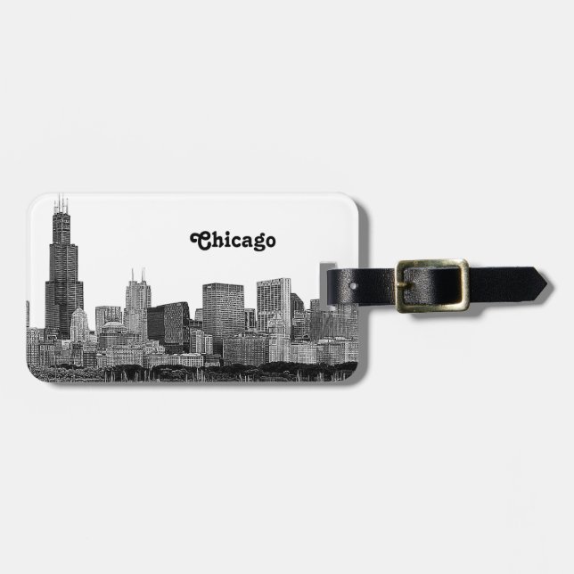 Chicago Skyline Etched Bagagebricka (Horisontell Framsida)