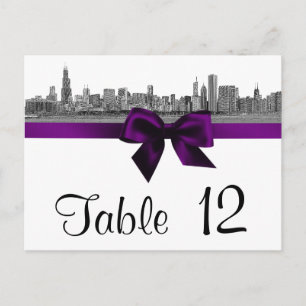 Chicago Skyline Etched BW Lila Bordsnummer