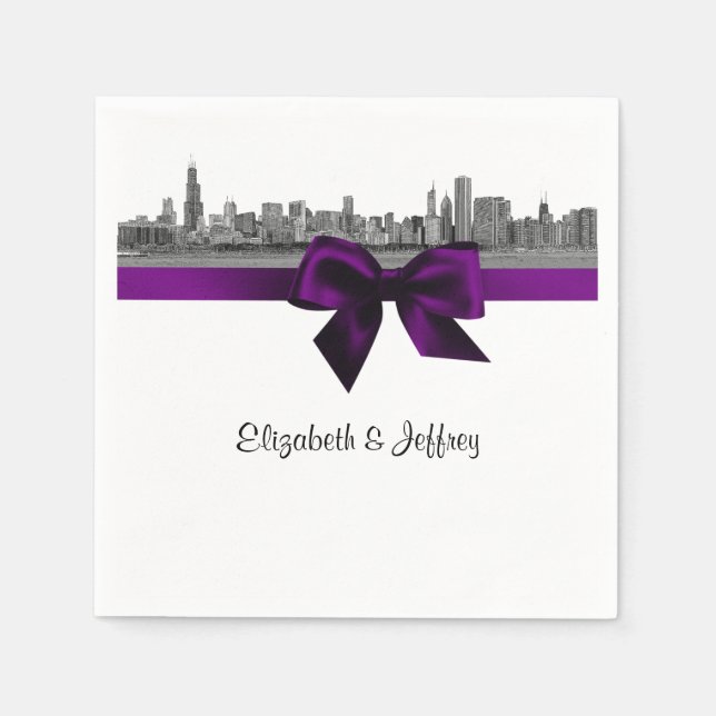 Chicago Skyline Etched BW lila servetter (Framsidan)