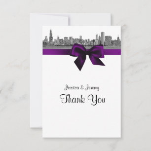 Chicago Skyline Etched BW Lila Tack Kort