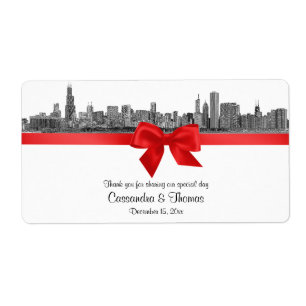 Chicago Skyline Etched BW Red H Vattenflaska Fraktsedel