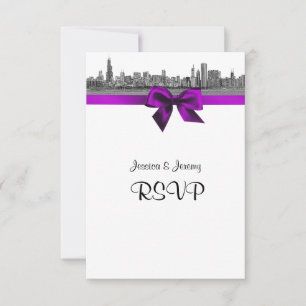 Chicago Skyline Etched BW Violet RSVP Meny