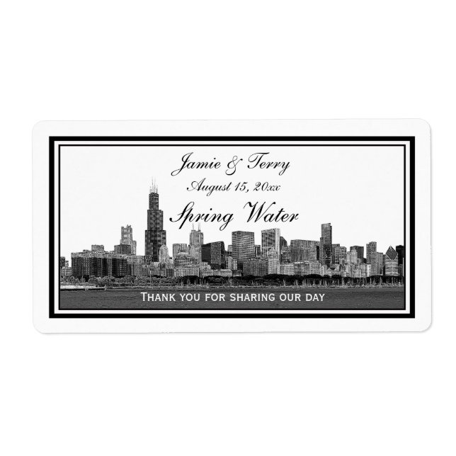 Chicago Skyline Etched Framed H Vattenflaska Fraktsedel (Framsidan)