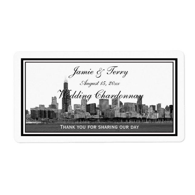 Chicago Skyline Etched Framed H Vin Label Fraktsedel (Framsidan)