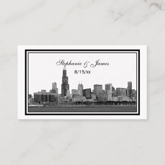 Chicago Skyline Etched Framed Place Cards Placeringskort (Framsida)