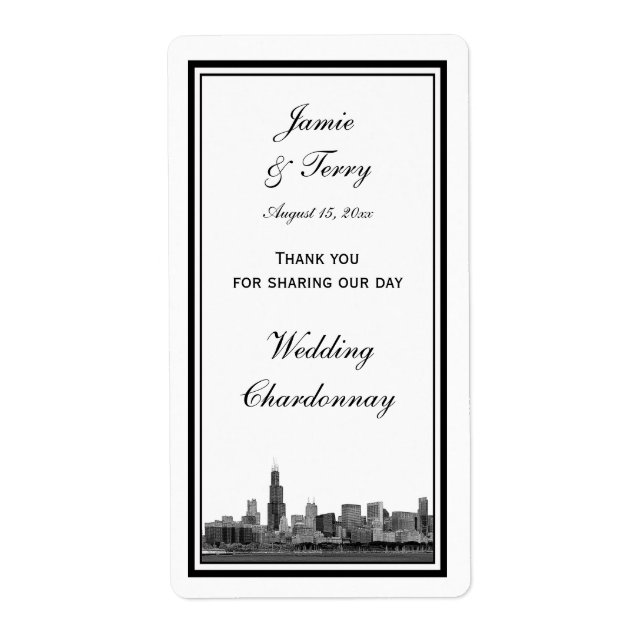Chicago Skyline Etched Framed Vin Label Fraktsedel (Framsidan)