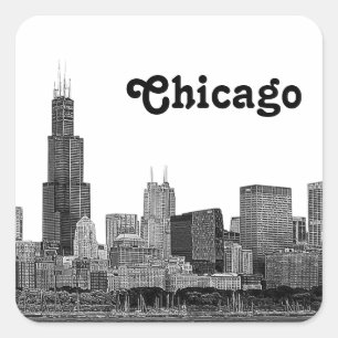 Chicago Skyline Etched Fyrkantigt Klistermärke