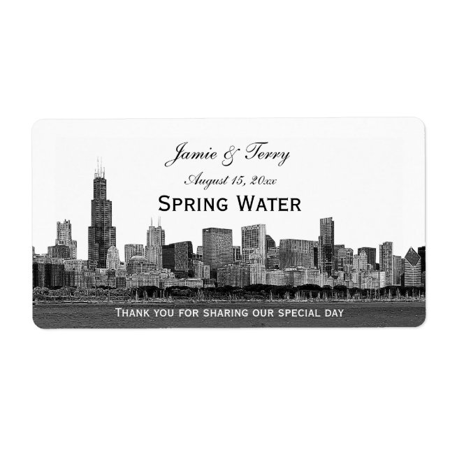 Chicago Skyline Etched H Vattenflaska Fraktsedel (Framsidan)
