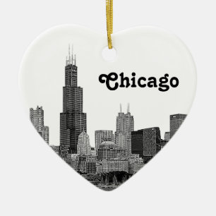 Chicago Skyline Etched Julgransprydnad Keramik