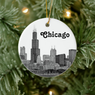 Chicago Skyline Etched Julgransprydnad Keramik