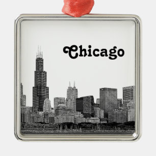 Chicago Skyline Etched Julgransprydnad Metall