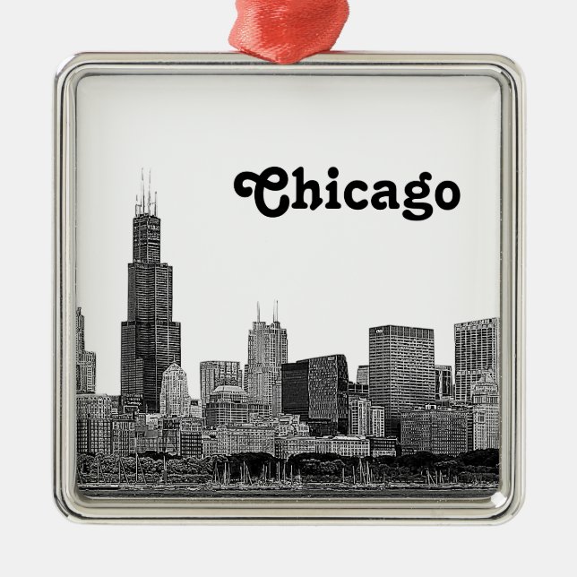 Chicago Skyline Etched Julgransprydnad Metall (Framsidan)
