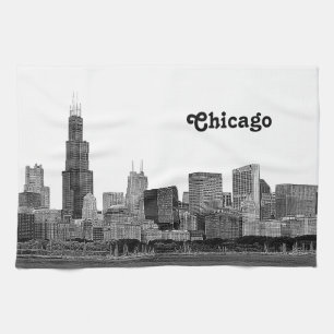 Chicago Skyline Etched Kökshandduk