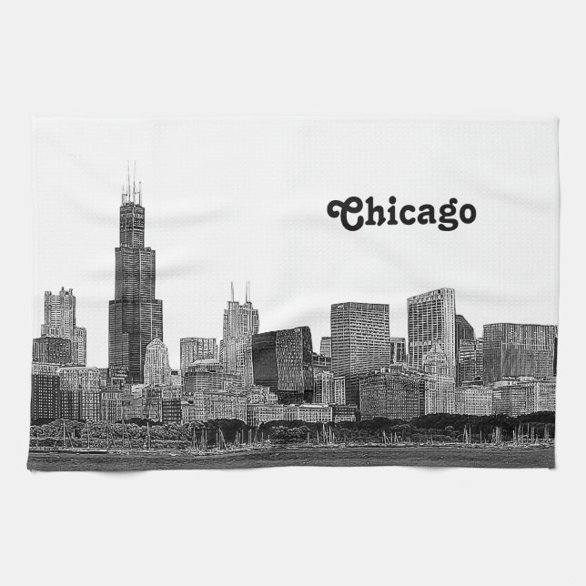 Chicago Skyline Etched Kökshandduk (Horisontell)