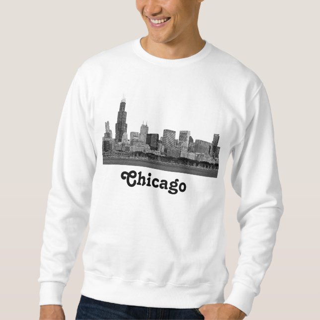 Chicago Skyline Etched Lång Ärmad Tröja (Framsida)