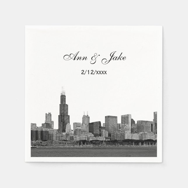 Chicago Skyline Etched look Skyline Bröllop Pappersservett (Framsidan)