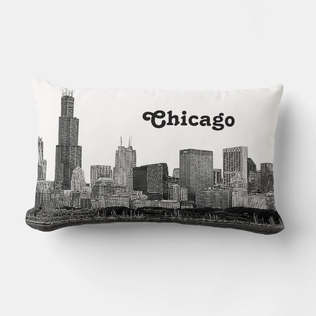 Chicago Skyline Etched Lumbarkudde (Framsida)