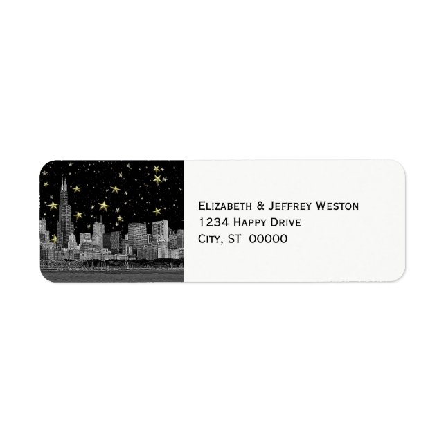 Chicago Skyline Etched Starry DIY BG-adressetikett Returadress Etikett (Framsidan)