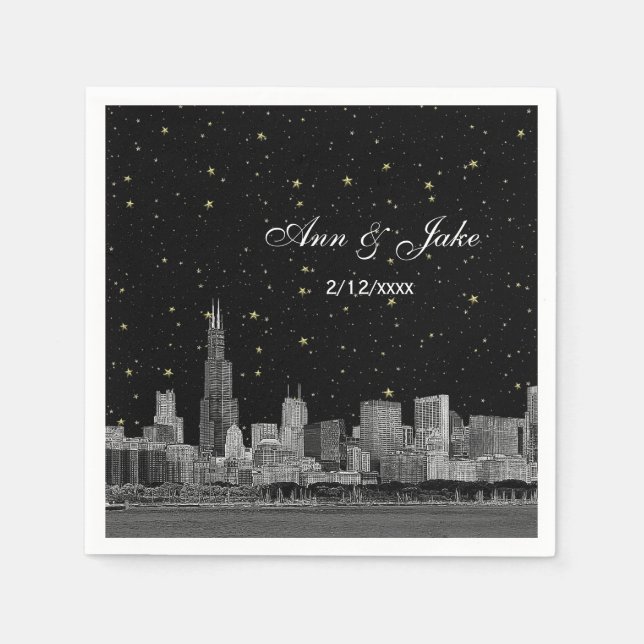 Chicago Skyline Etched Starry DIY BG Färg Bröllop Pappersservett (Framsidan)