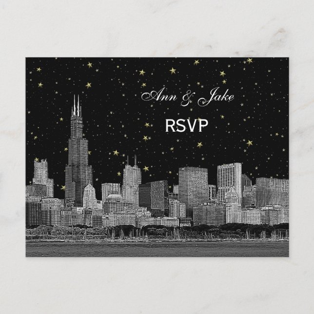 Chicago Skyline Etched Starry DIY BG OSA 1 Inbjudan Vykort (Framsida)