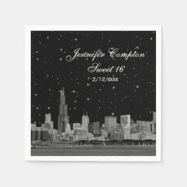 Chicago Skyline Etched Starry DIY BG Sweet 16 Pappersservett