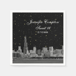 Chicago Skyline Etsad DIY BG Sweet 16 Stjärna Pappersservett
