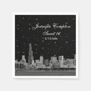 Chicago Skyline Etsad DIY BG Sweet 16 Stjärna Pappersservett