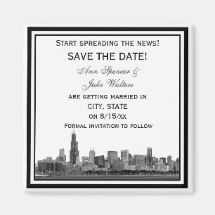 Chicago Skyline Etsad Inramad Save the Date Magnet