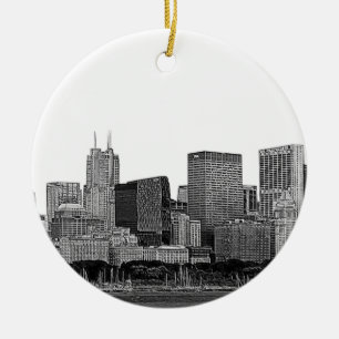Chicago Skyline Etsad Julgransprydnad Keramik