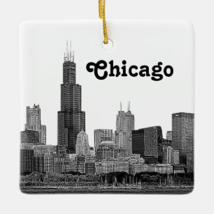 Chicago Skyline Etsad Julgransprydnad Keramik