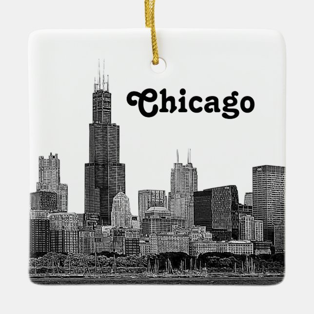 Chicago Skyline Etsad Julgransprydnad Keramik (Framsida)