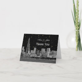 Chicago Skyline Etsad Stjärnig DIY Bakgrund Tack Kort