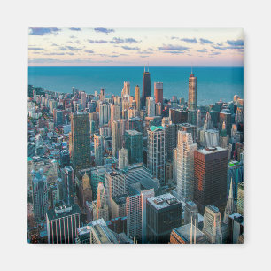 Chicago Skyline Flygbild Morgon Stadslandskap Magnet