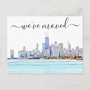 Chicago Skyline Flytta Announcement Postcard Meddelande Vykort