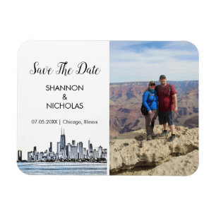 Chicago Skyline Förlovning Photo Save Date Magnet