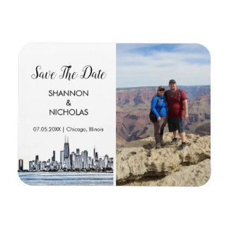 Chicago Skyline Förlovning Photo Save Date Magnet