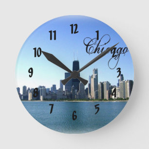 Chicago Skyline Foto mittemot Lake Michigan Rund Klocka
