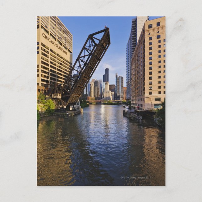 Chicago Skyline från Kinzie St Bridge Vykort (Framsida)