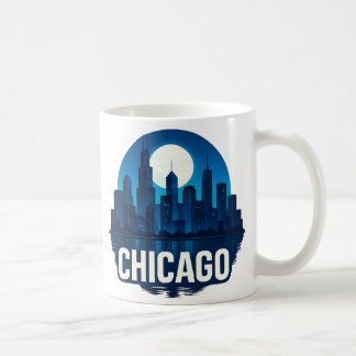 Chicago Skyline Full Moon Cityscape Design Kaffemugg