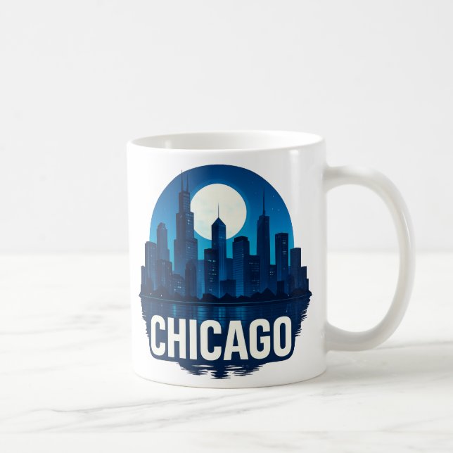 Chicago Skyline Full Moon Cityscape Design Kaffemugg (Höger)