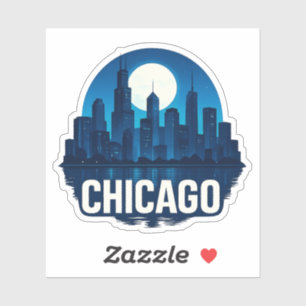 Chicago Skyline Full Moon Cityscape Design Klistermärken
